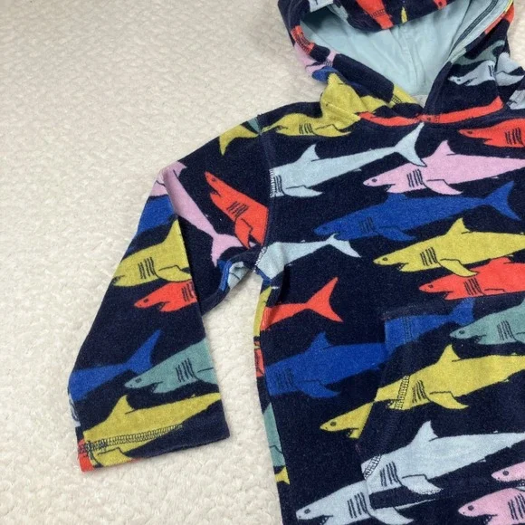 Mini Boden SIze 5-6 Years Shark Towel Swim Cover Blue Hooded Stain - Picture 6 of 10
